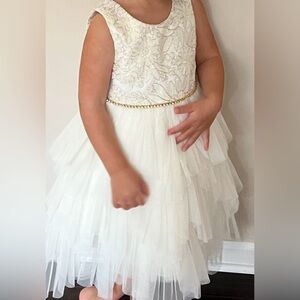 American Princess Beautiful Ivory Floral Sequins & Tulle Special Occasion Dress